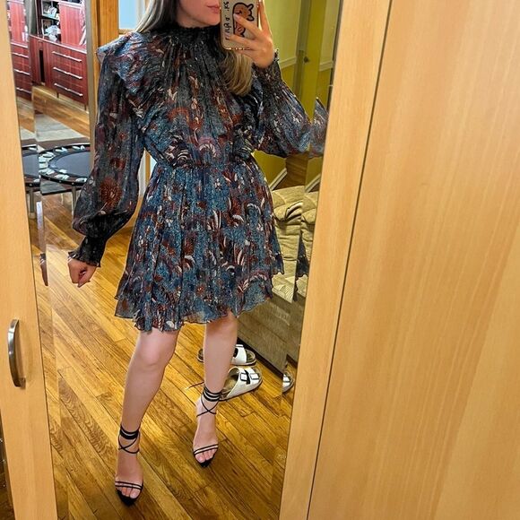 Ulla Johnson Blue Metallic Ruffle Mini Dress - Picture 3 of 5